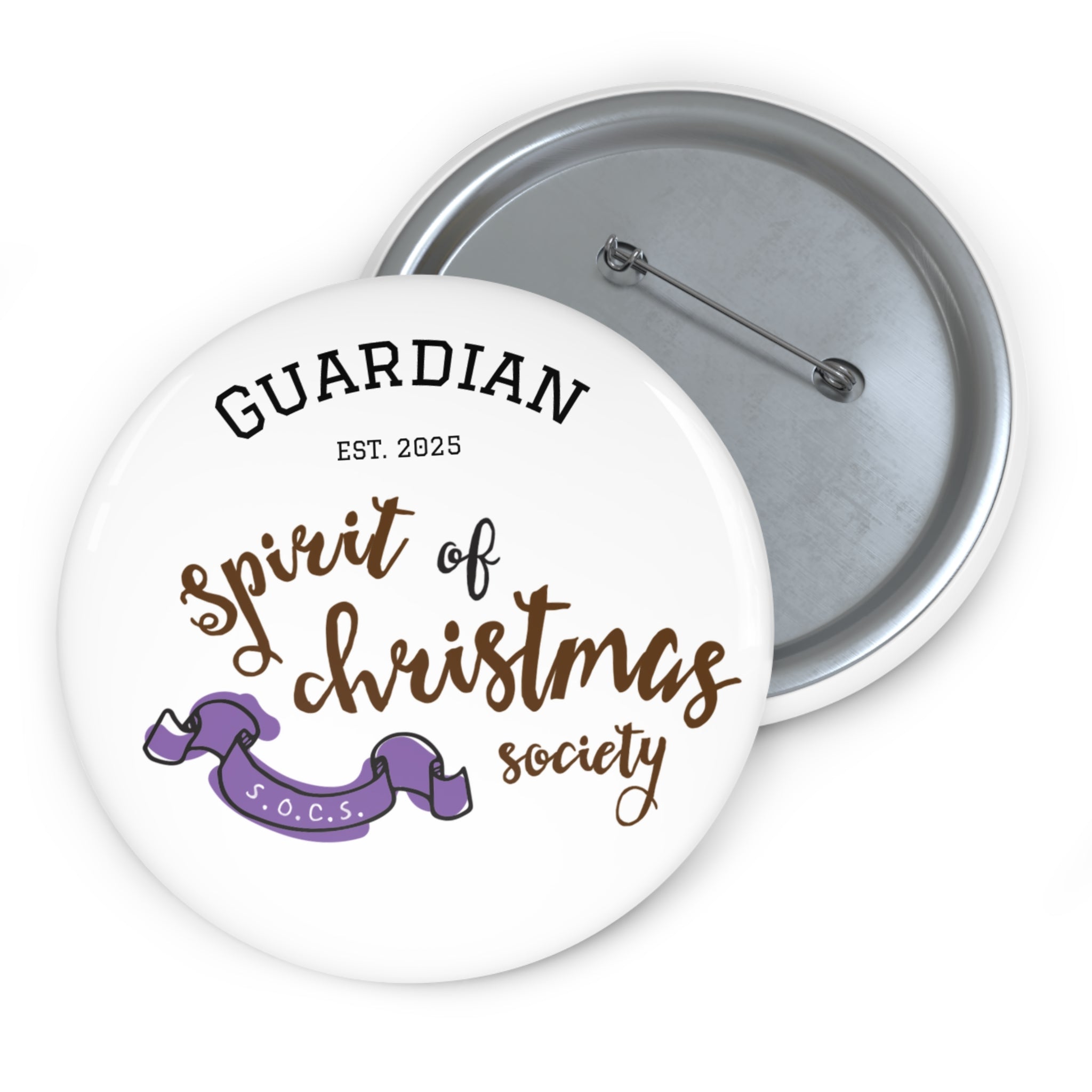 Keepsake Guardian Spirit of Christmas Society Pin Button — Holiday Club Lapel Badge (Est. 2025)