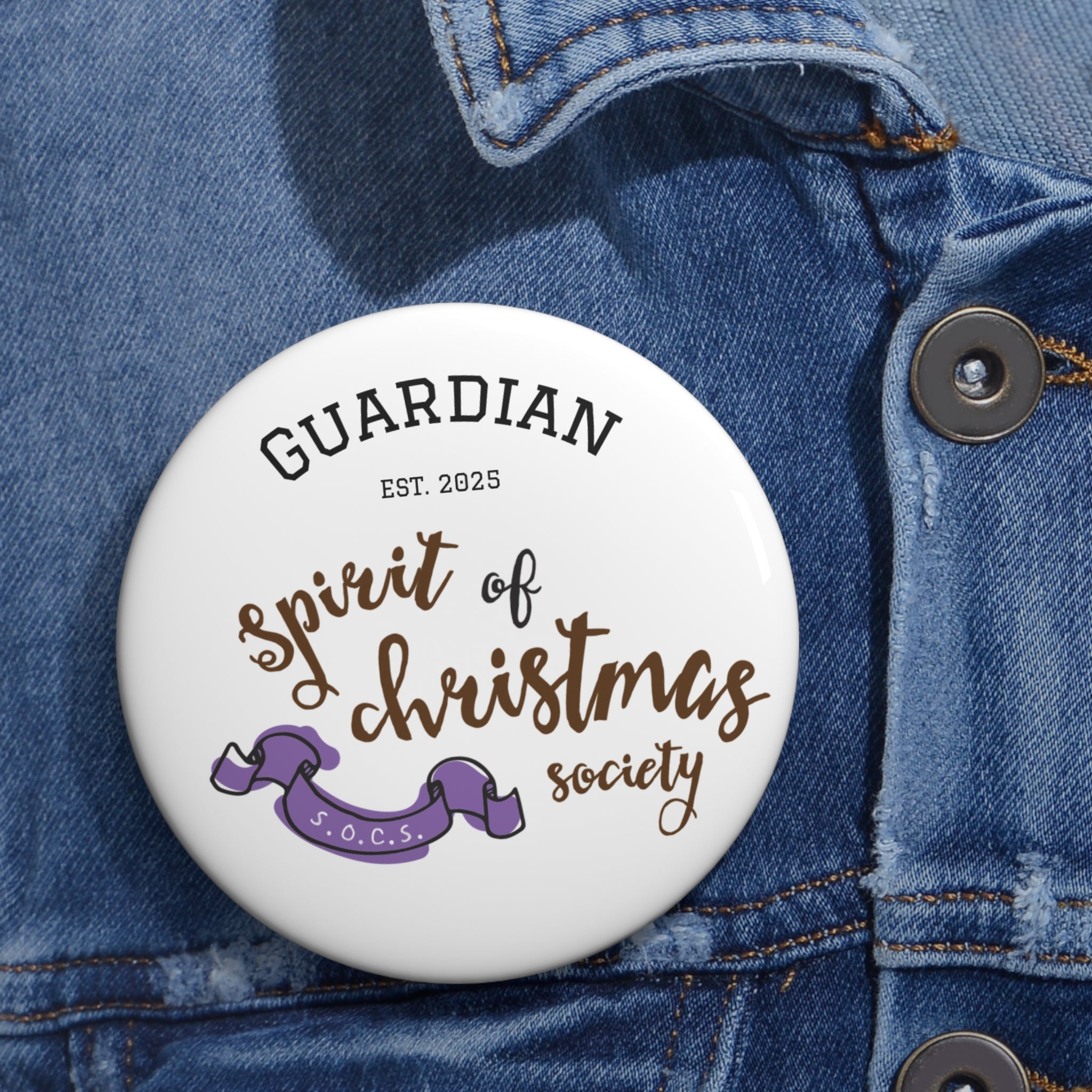 Keepsake Guardian Spirit of Christmas Society Pin Button — Holiday Club Lapel Badge (Est. 2025)